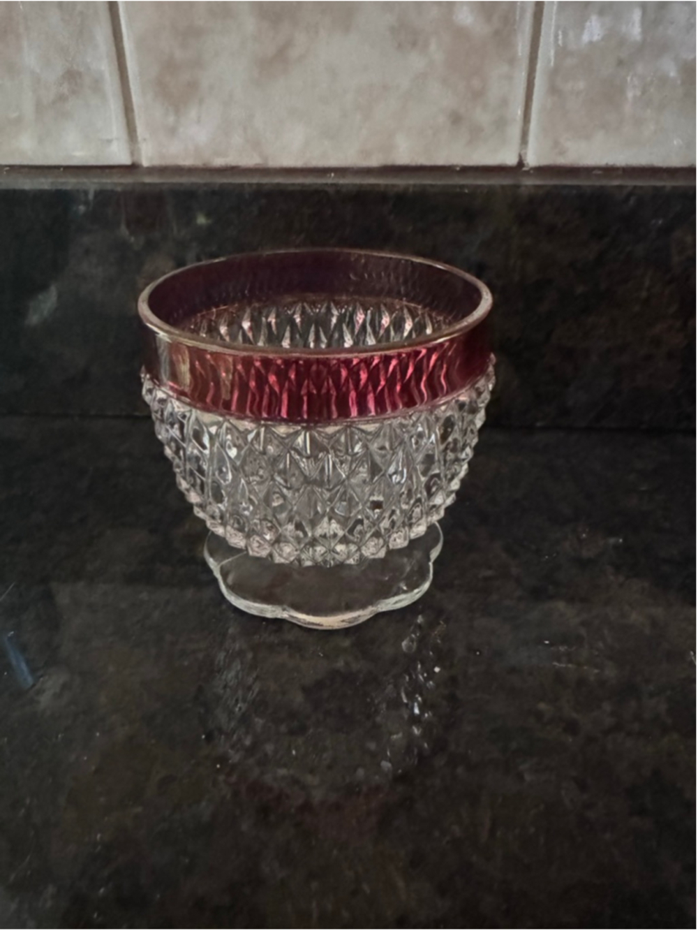 Kings Crown Red Rim Crystal Glass Sugar Bowl Collectible Piece